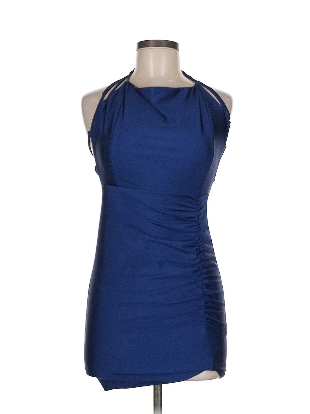 Median Royal Blue Halter Ruched Mini Strappy Clubwear‎ Dress